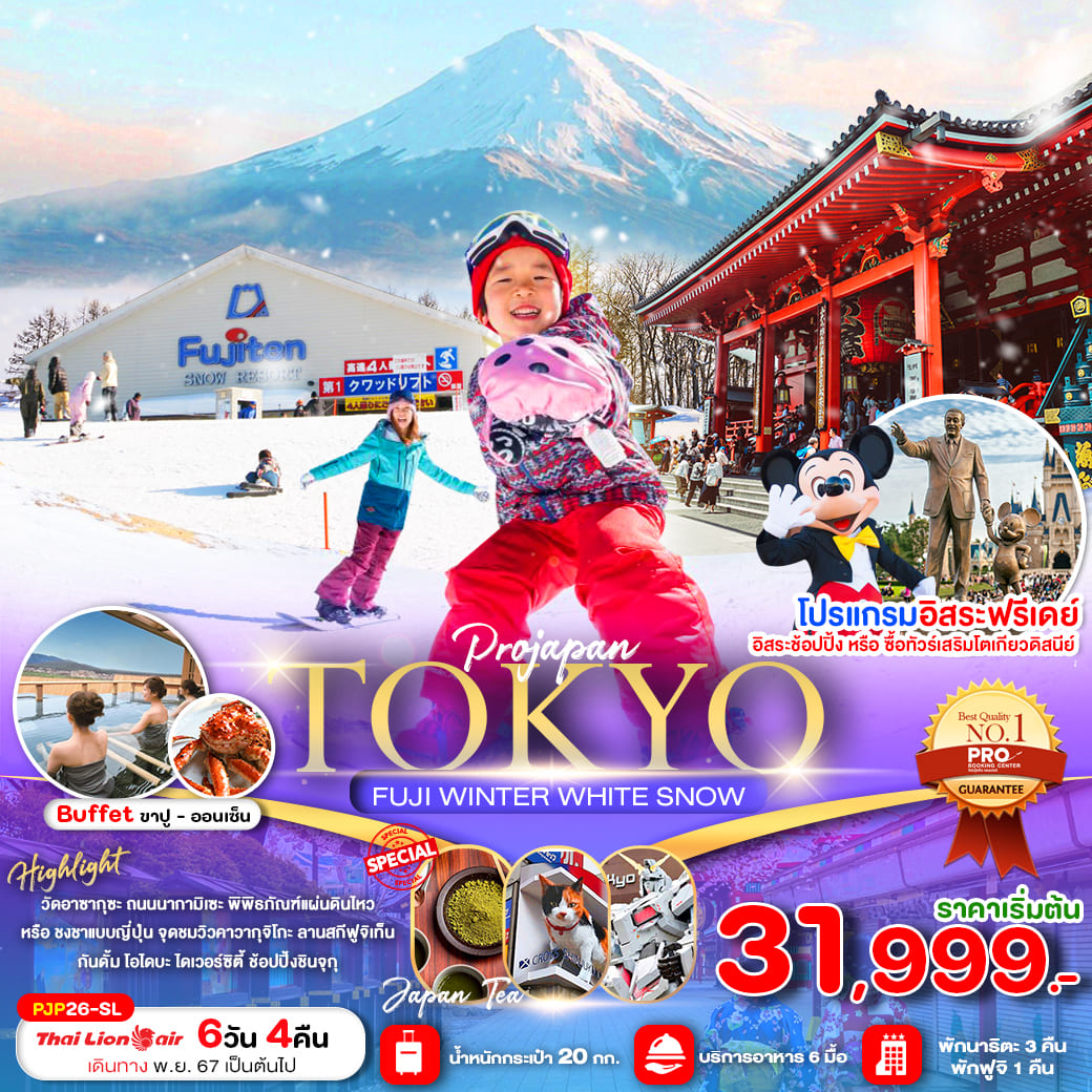 ทัวร์ญี่ปุ่น TOKYO FUJI WINTER WHITE SNOW 6วัน 4คืน (SL)