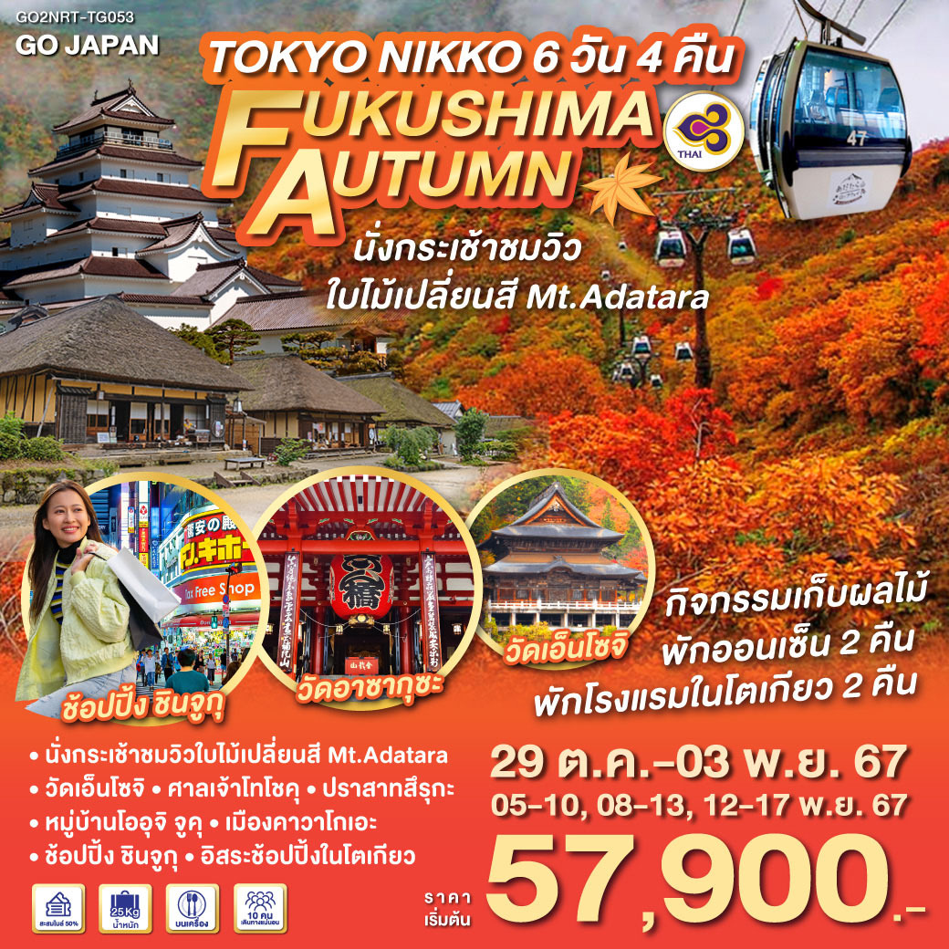 ทัวร์ญี่ปุ่น TOKYO NIKKO FUKUSHIMA AUTUMN 6วัน 4คืน (TG)