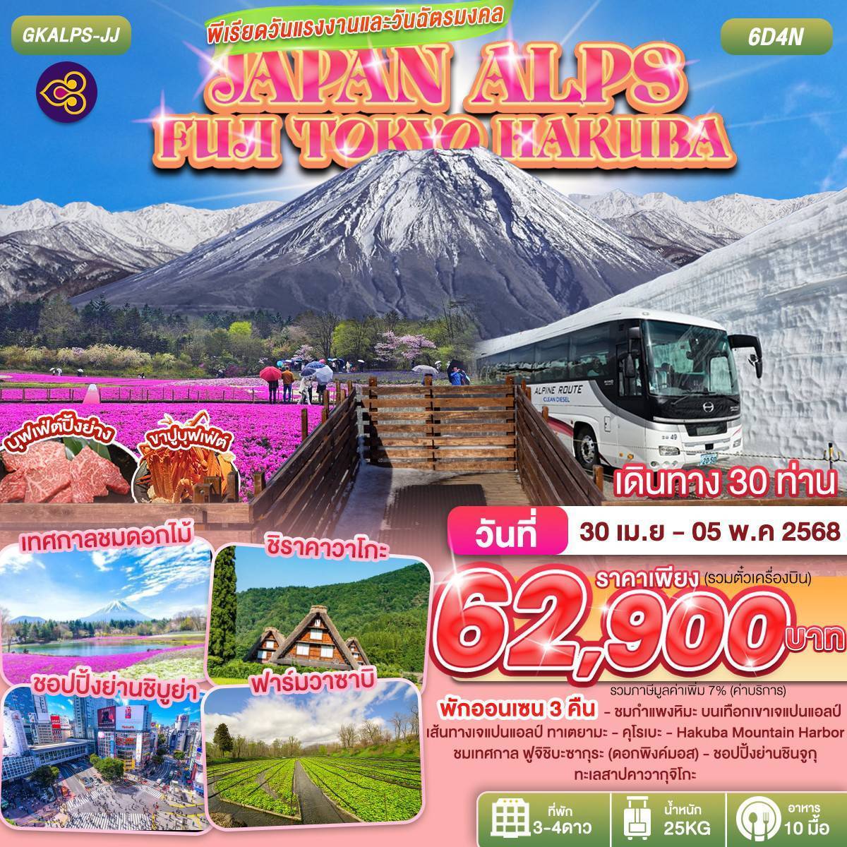 ทัวร์ญี่ปุ่น JAPAN ALPS TOYKO FUJI GOLDEN WEEK 6วัน 4คืน (TG)