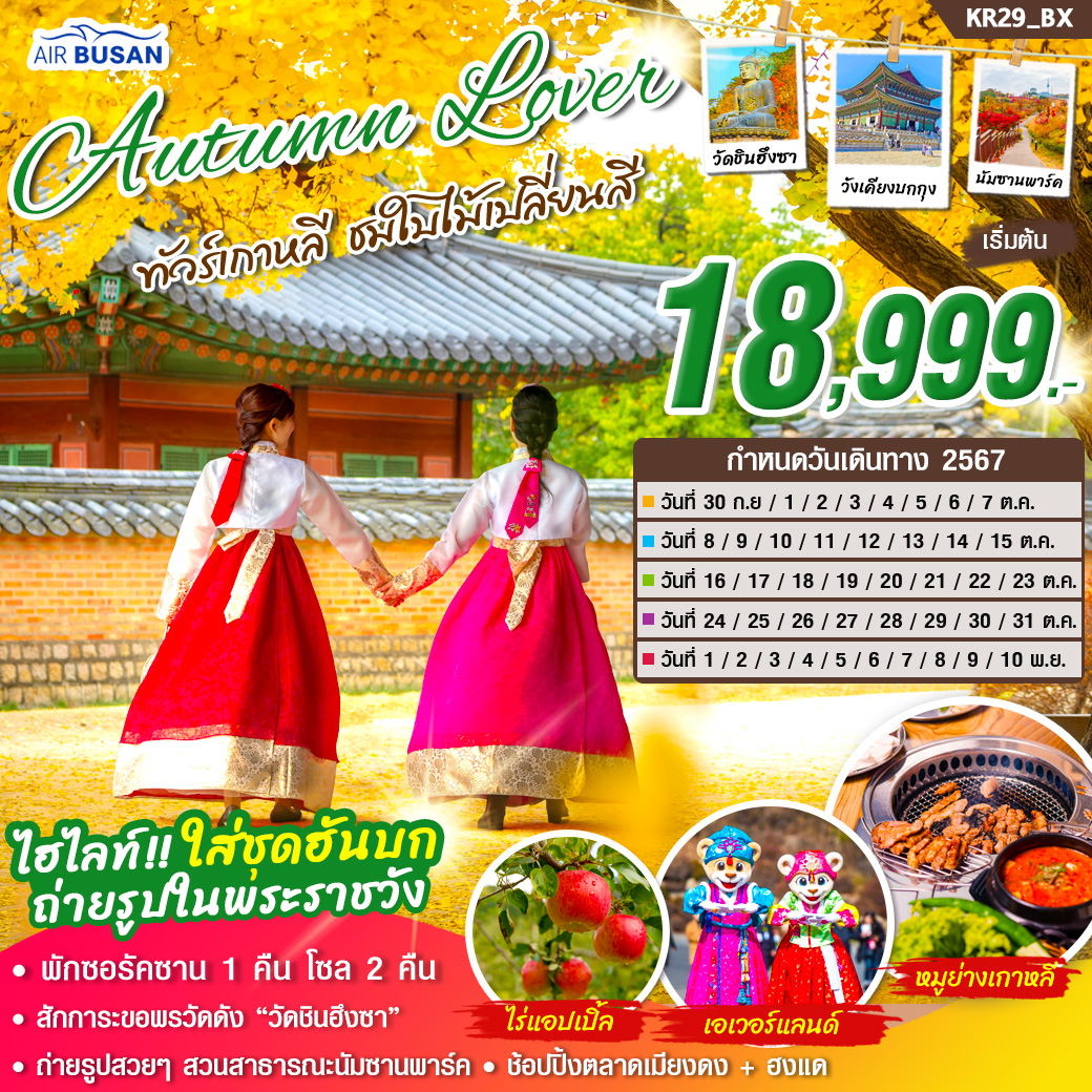 ทัวร์เกาหลี Autumn Lover 5วัน 3คืน (BX)